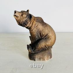 Vintage Henning Norway Hand Carved Wood Grizzley Bear 5x 3 Folk Art Rustic