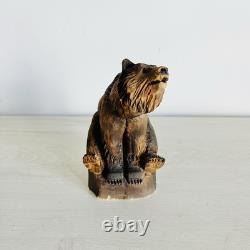 Vintage Henning Norway Hand Carved Wood Grizzley Bear 5x 3 Folk Art Rustic