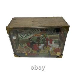 Vintage Homemade Diorama Hand Painted Carved 3D Folk Art Wooden Shadow Box Wood