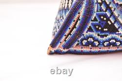 Vintage Huichol Beaded Jaguar Head Carved Wood Mexican Folk Art Sculpture 7
