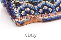 Vintage Huichol Beaded Jaguar Head Carved Wood Mexican Folk Art Sculpture 7