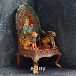 Vintage Indian Hand Carved Oversized Folk-Art Throne