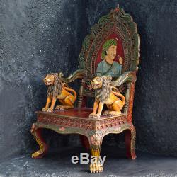 Vintage Indian Hand Carved Oversized Folk-Art Throne