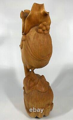 Vintage Indonesia Native Folk Art Solid Carved Wood 15 Lovers Kissing Statue