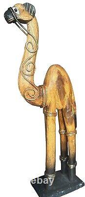 Vintage Indonesian Balinese Folk Art Hand Carved Wood Decorative Camel 16.5