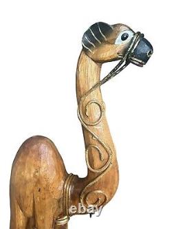 Vintage Indonesian Balinese Folk Art Hand Carved Wood Decorative Camel 16.5