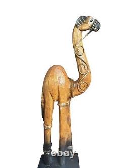 Vintage Indonesian Balinese Folk Art Hand Carved Wood Decorative Camel 16.5