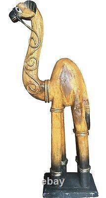 Vintage Indonesian Balinese Folk Art Hand Carved Wood Decorative Camel 16.5