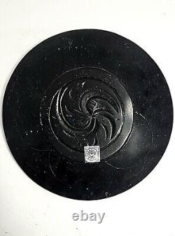 Vintage Inuit Canadian Hand Carved Black Wooden Folk Art Plate
