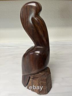 Vintage Iron Wood Hand Carved Folk Art Sculpture Pelican MCM Modernist