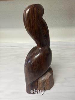 Vintage Iron Wood Hand Carved Folk Art Sculpture Pelican MCM Modernist