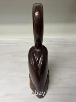 Vintage Iron Wood Hand Carved Folk Art Sculpture Pelican MCM Modernist