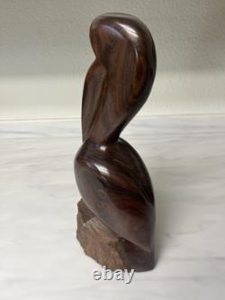 Vintage Iron Wood Hand Carved Folk Art Sculpture Pelican MCM Modernist