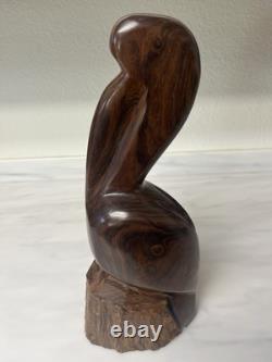 Vintage Iron Wood Hand Carved Folk Art Sculpture Pelican MCM Modernist