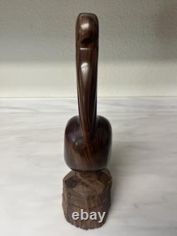 Vintage Iron Wood Hand Carved Folk Art Sculpture Pelican MCM Modernist