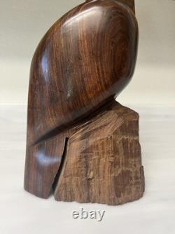 Vintage Iron Wood Hand Carved Folk Art Sculpture Pelican MCM Modernist