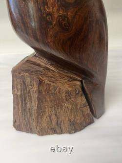 Vintage Iron Wood Hand Carved Folk Art Sculpture Pelican MCM Modernist