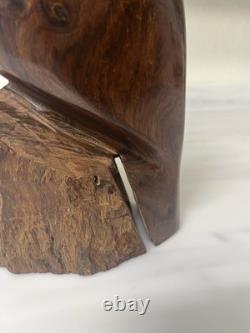 Vintage Iron Wood Hand Carved Folk Art Sculpture Pelican MCM Modernist