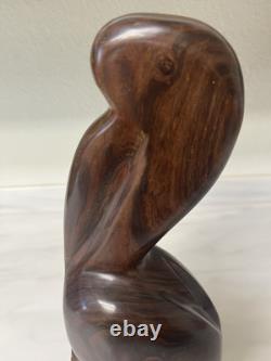 Vintage Iron Wood Hand Carved Folk Art Sculpture Pelican MCM Modernist