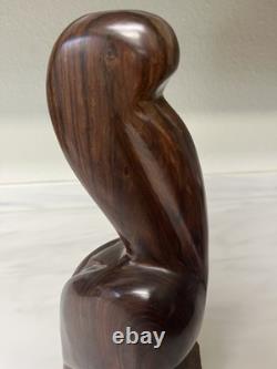 Vintage Iron Wood Hand Carved Folk Art Sculpture Pelican MCM Modernist