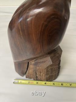 Vintage Iron Wood Hand Carved Folk Art Sculpture Pelican MCM Modernist