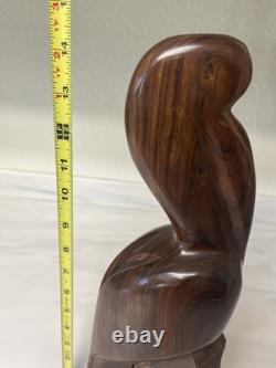 Vintage Iron Wood Hand Carved Folk Art Sculpture Pelican MCM Modernist