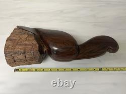 Vintage Iron Wood Hand Carved Folk Art Sculpture Pelican MCM Modernist