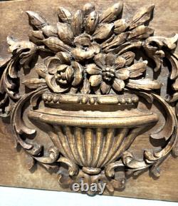 Vintage Italian Carved Wood Plaque Floral Treenware Folkart