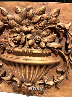 Vintage Italian Carved Wood Plaque Floral Treenware Folkart