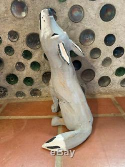 Vintage JOE ORTEGA Howling Coyote Wood Carving Folk Art Santa Fe 18 Tall NM