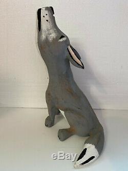 Vintage JOE ORTEGA Howling Coyote Wood Carving Folk Art Santa Fe 18 Tall NM