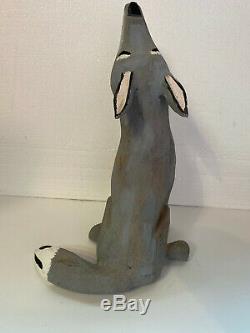 Vintage JOE ORTEGA Howling Coyote Wood Carving Folk Art Santa Fe 18 Tall NM