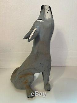 Vintage JOE ORTEGA Howling Coyote Wood Carving Folk Art Santa Fe 18 Tall NM