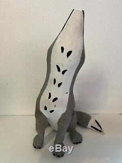 Vintage JOE ORTEGA Howling Coyote Wood Carving Folk Art Santa Fe 18 Tall NM