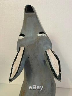 Vintage JOE ORTEGA Howling Coyote Wood Carving Folk Art Santa Fe 18 Tall NM