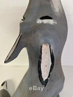 Vintage JOE ORTEGA Howling Coyote Wood Carving Folk Art Santa Fe 18 Tall NM