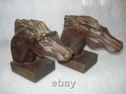 Vintage J Pinal Signed Hand Carved Wooden Horse head Bookends Mexican Folk Art