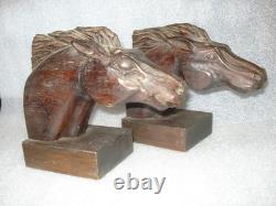 Vintage J Pinal Signed Hand Carved Wooden Horse head Bookends Mexican Folk Art
