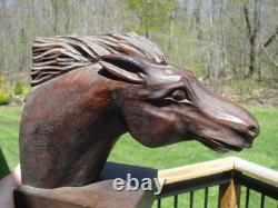 Vintage J Pinal Signed Hand Carved Wooden Horse head Bookends Mexican Folk Art
