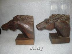 Vintage J Pinal Signed Hand Carved Wooden Horse head Bookends Mexican Folk Art