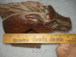 Vintage J Pinal Signed Hand Carved Wooden Horse head Bookends Mexican Folk Art