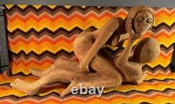 Vintage Jamaican Erotic Wood Sculpture 1970s Handmade Folk Art