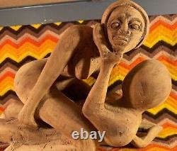 Vintage Jamaican Erotic Wood Sculpture 1970s Handmade Folk Art
