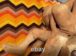 Vintage Jamaican Erotic Wood Sculpture 1970s Handmade Folk Art