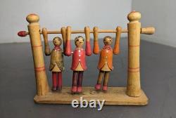 Vintage Japanese Folk Art Kokeshi Style 3 Dolls on a Swing 5x3.5 Hand Carved