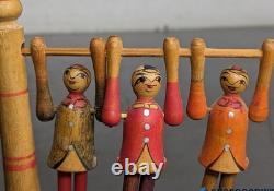 Vintage Japanese Folk Art Kokeshi Style 3 Dolls on a Swing 5x3.5 Hand Carved