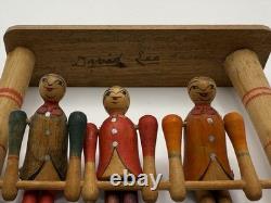 Vintage Japanese Folk Art Kokeshi Style 3 Dolls on a Swing 5x3.5 Hand Carved
