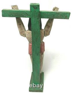 Vintage Jesus On The Cross Hand Carved Crucifix Religious Primitive Folk Art