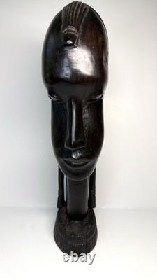 Vintage Kenya African Folk Art Carved Blackwood Tribal Warrior Bust Head 9 1/2