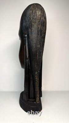 Vintage Kenya African Folk Art Carved Blackwood Tribal Warrior Bust Head 9 1/2